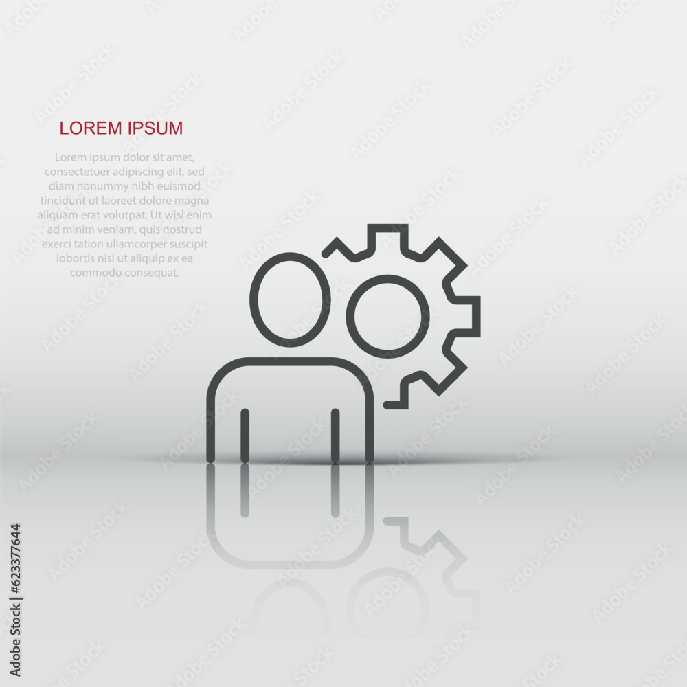 People with gear icon in flat style. Person cogwheel vector illustration on white isolated background. Teamwork business concept.
