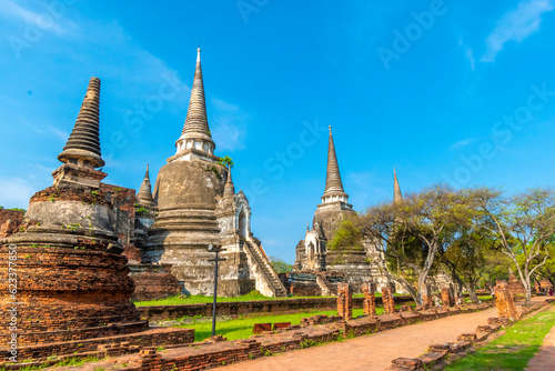 The ruins of the Wat Phra Si Sanphet temple in Ayutthaya Historical Park  a UNESCO world heritage site  Thailand