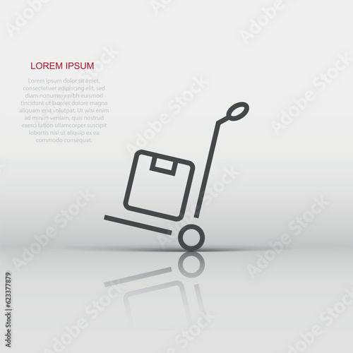 Cargo trolley icon in flat style. Delivery box vector illustration on white isolated background. Box shipping business concept.