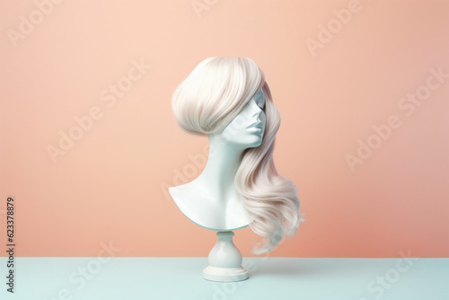 Beautiful log blond hair wig on white mannequin head photo