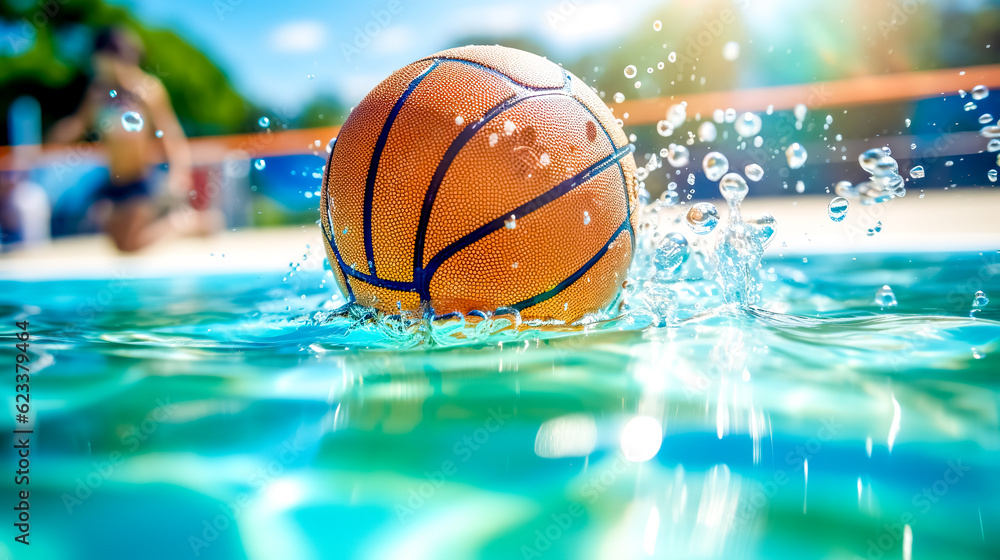 water polo, ball falling into water, made with Generative AI