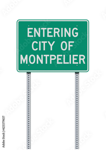 Vector illustration of the Montpelier (Vermont) City Limit green road sign on metallic posts