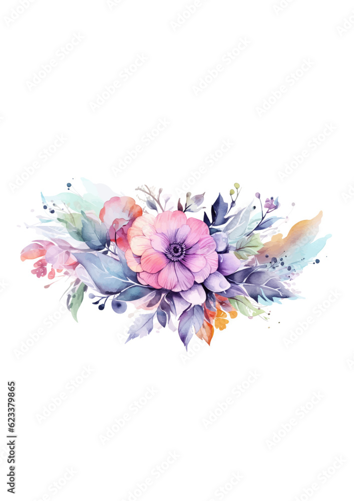 Obraz premium Watercolor floral illustration. Pink flowers and eucalyptus greenery bouquet. Dusty roses, soft light blush peony - border, wreath, frame. Perfect wedding stationary, greetings, fashion, background