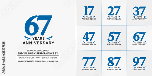 set of anniversary logo with blue number on white background can be use for celebration