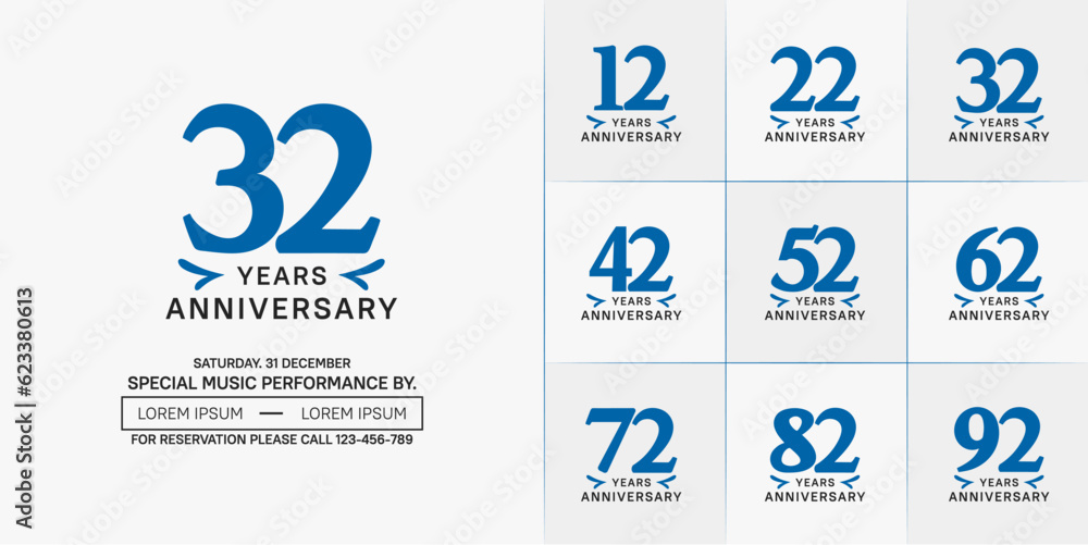 set of anniversary logo with blue number on white background can be use for celebration set of anniversary logo with blue number on white background can be use for celebration