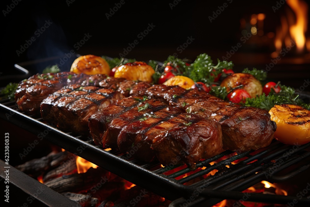 viande grillé sur un barbecue, ia générative