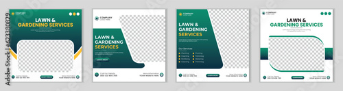 Tela Lawn or gardening service social media post and web banner template