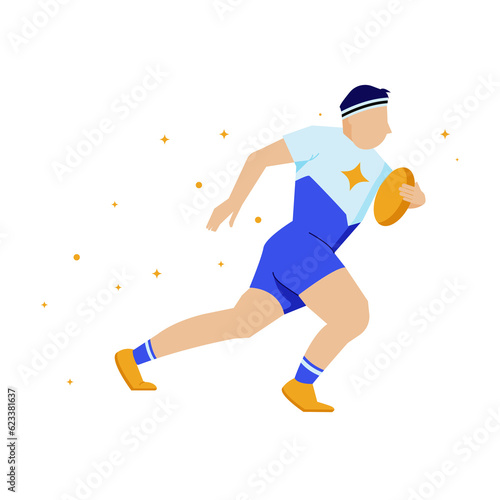Rugby player. Cartoon Rugby player in action and motion.