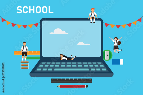 E-learning for primary school students 2d vector illustration concept for banner, website, illustration, landing page, flyer, etc.