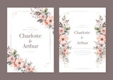 Beautiful sun flowe, floral elegant wedding invitation watercolor