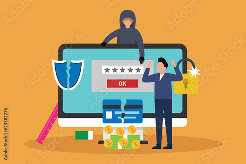 Cyber criminals phishing stealing private personal data 2d vector illustration concept for banner, website, illustration, landing page, flyer, etc.