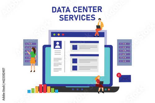 Internet datacenter connection, administrator of web hosting 2d vector illustration concept for banner, website, illustration, landing page, flyer, etc.
