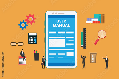 User guide or user manual online on a mobile phone 2d vector illustration concept for banner, website, illustration, landing page, flyer, etc.