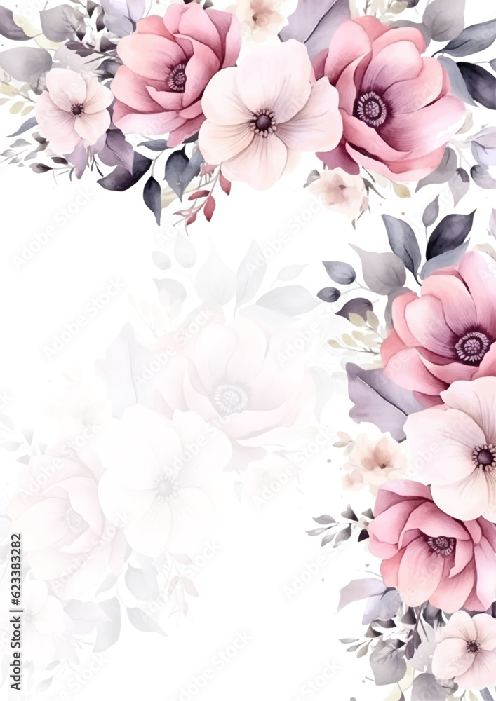 Colorful flower Elegant watercolor flower wedding invitation design template