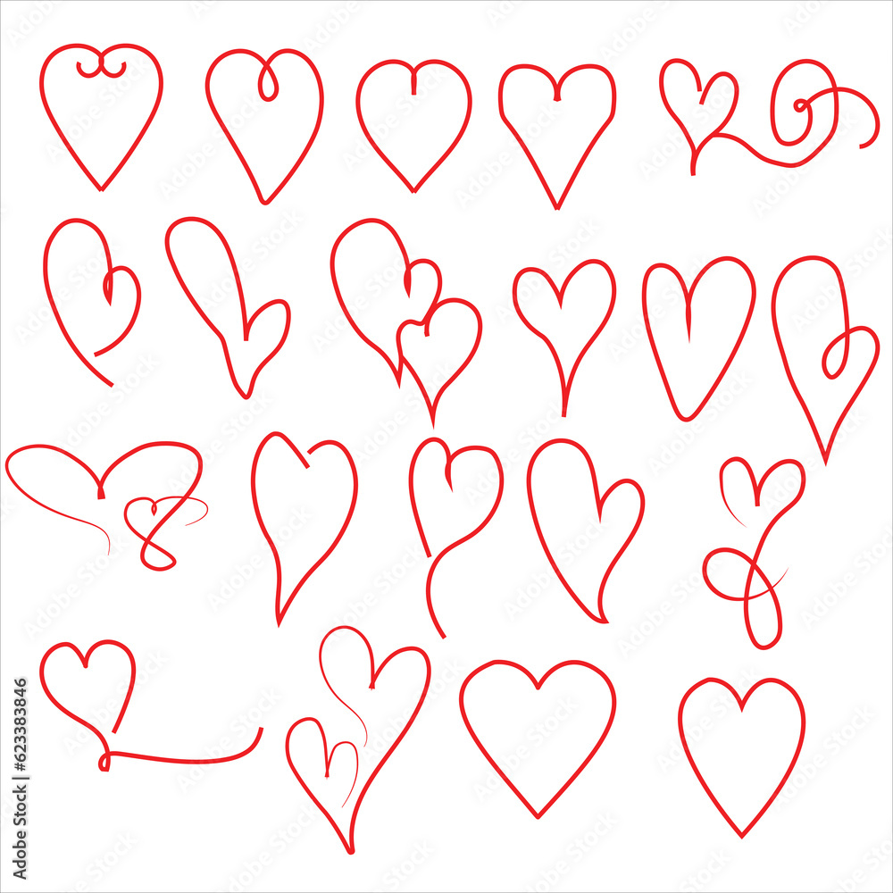 Hand drawn hearts. Vector set design elements for Valentine's day