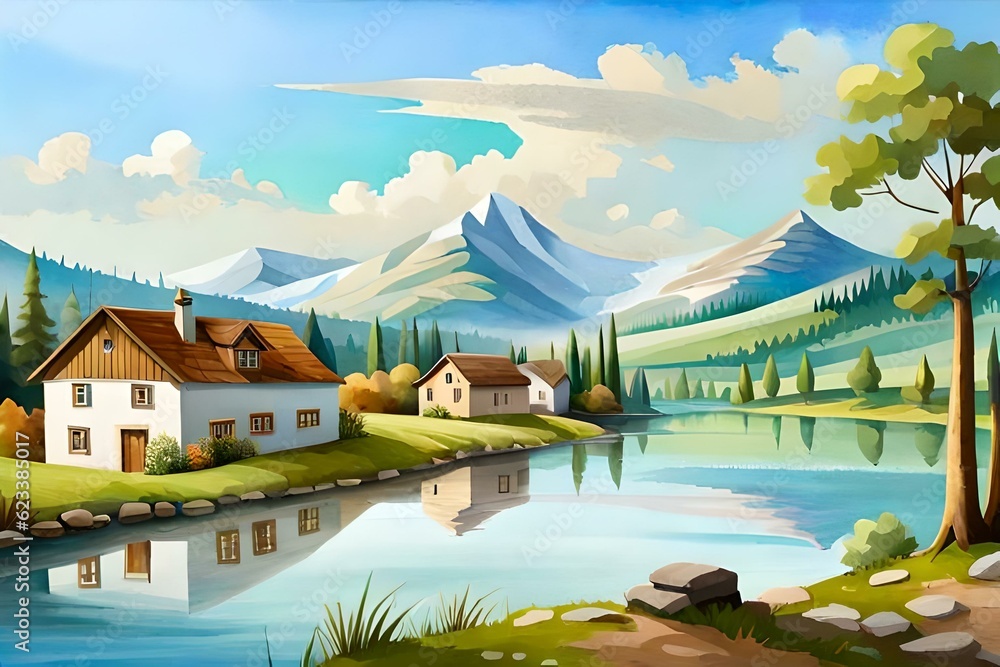 Naklejka premium landscape with lake Generated AI