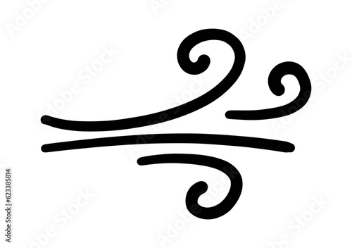 Doodle wind lines. Air sketch. Cartoon hand drawn windmill. Vector wave clipart