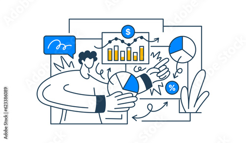 Market research data analysis, analyze business data or financial report, SEO analytics or profit and earning concept. Vector illustration