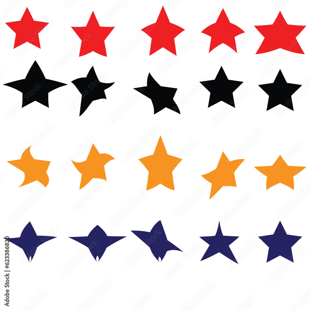 Star shape icons in 3 color, red, black and blue Rating stars and favorites icon in , starburst shape color isolated vector Star shape icons in 3 color, red, black and blue Rating stars and favorites icon in , starburst shape color isolated vector