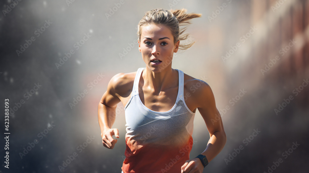 Obraz premium Portrait of a woman during a race, portrait competition, close up, action photo