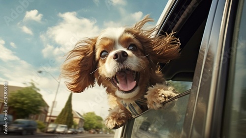Fotografia dog with head out car window