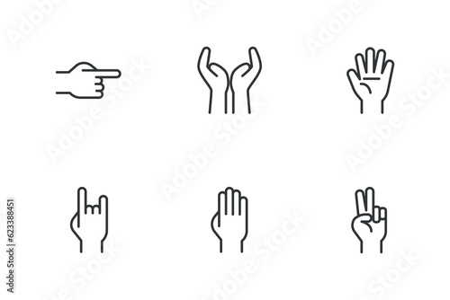Hand gestures line icons set, outline vector symbol collection, linear style pictogram pack.