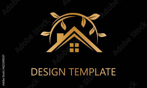 house and tree leaf vector logo template