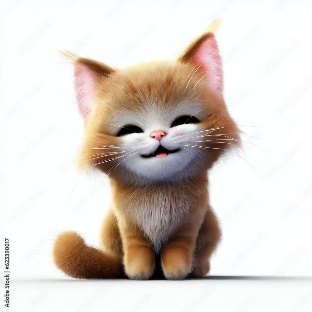 Fototapeta premium Adorable Fluffy Kitten on White Background, Generative AI
