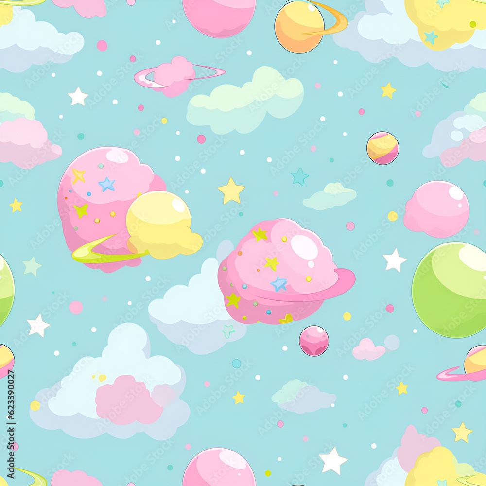 seamless pattern with clouds and balloons,AI generated