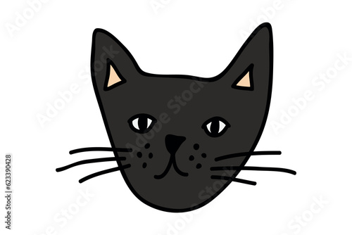 Hand drawn cat muzzle clipart. Cute pet face doodle