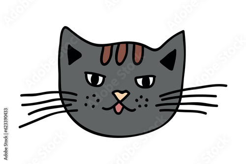 Hand drawn cat muzzle clipart. Cute pet face doodle