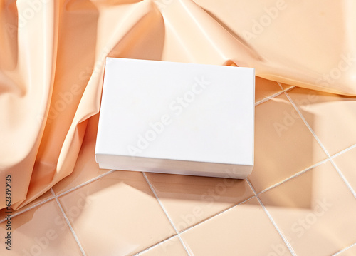 gift box template blank peach pink tile background