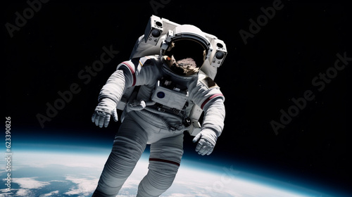 Foto An astronaut floating in space with a planet in the background Generative AI