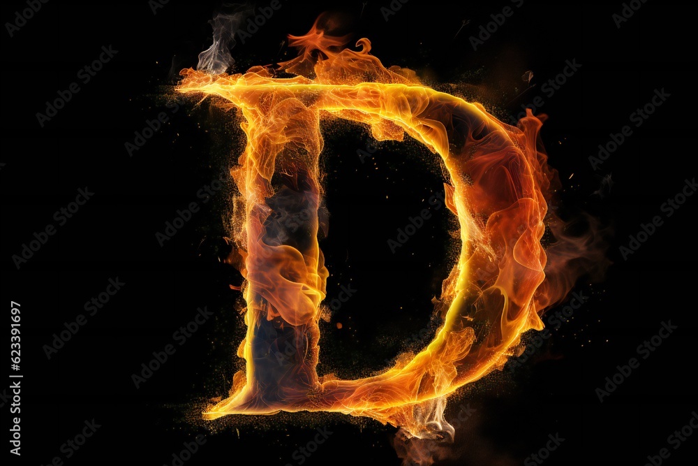 Fototapeta premium Burning letter d on black background Generative AI