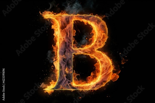 Burning letter b on black background Generative AI