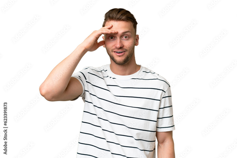 Young blonde caucasian man over isolated background has realized something and intending the solution Young blonde caucasian man over isolated background has realized something and intending the solution