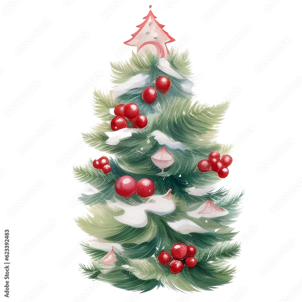 Single big christmas tree with red ball illustration