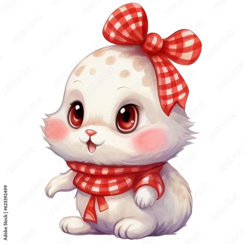 Obraz premium Single cute smile bunny with red scarf
