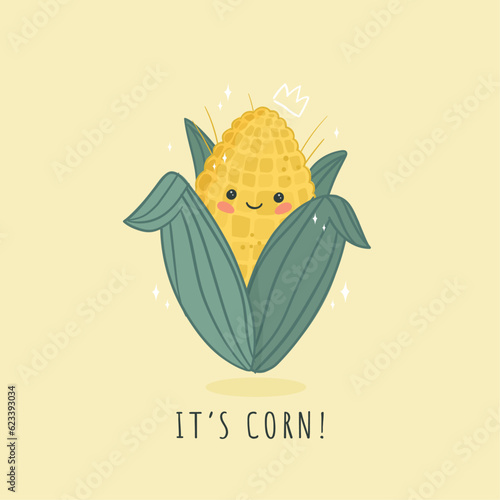 Kawaii and cute vector illustration of corn - it's a corn, chibi, farm, sticker