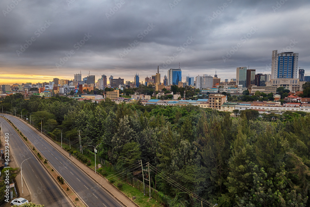 The sun rises of the city of Nairobi, Kenya The sun rises of the city of Nairobi, Kenya