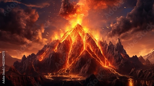 Obraz na płótnie eruption of the volcano with molten lava Generative AI