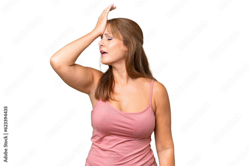 Middle-aged caucasian woman over isolated background has realized something and intending the solution Middle-aged caucasian woman over isolated background has realized something and intending the solution