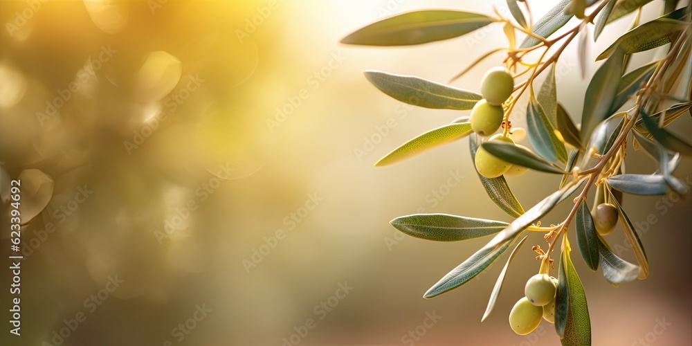 Green Olive Branch on blur Nature Background with Copy Space Green Olive Branch on blur Nature Background with Copy Space