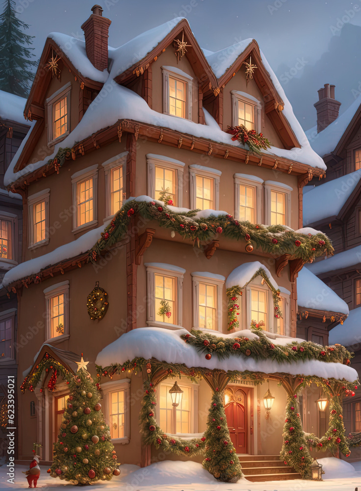 Fototapeta premium Decorated houses for Christmas. Ai generated