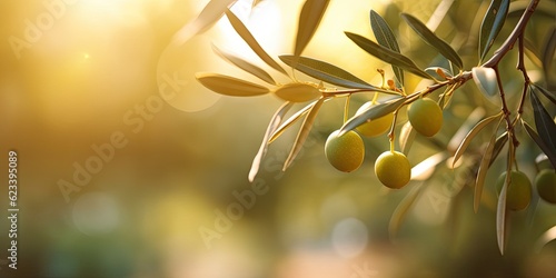 Green Olive Branch on blur Nature Background with Copy Space