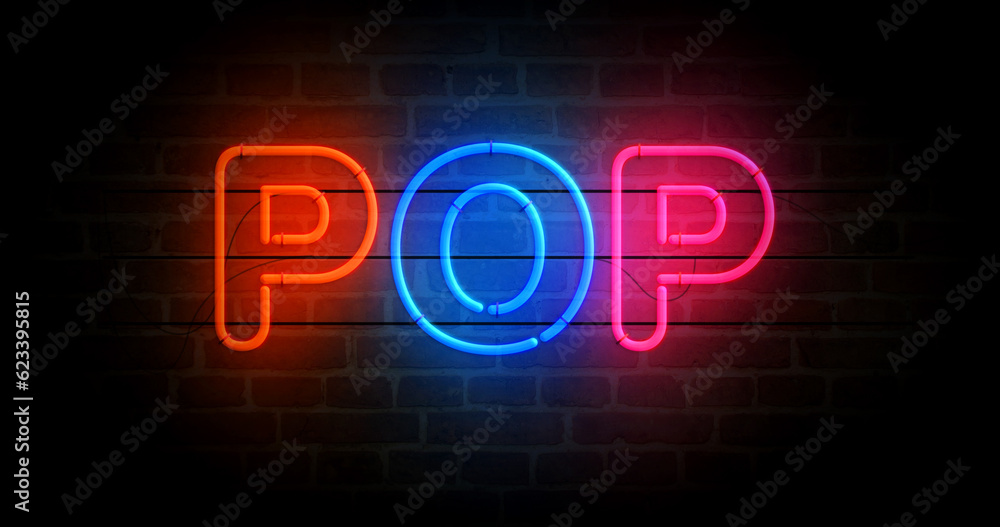 Pop disco music neon light 3d illustration