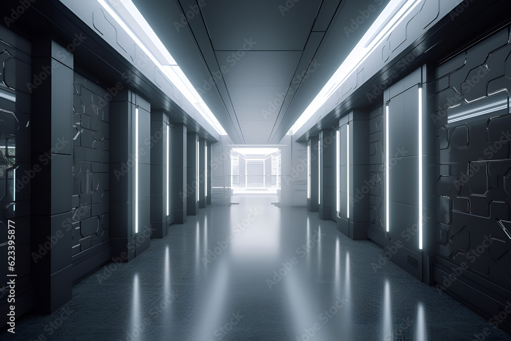 Techno style hallway interior in luxury house