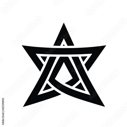 Star logo, contour black and white, tarot cards, tattoo, vector illustration isolated