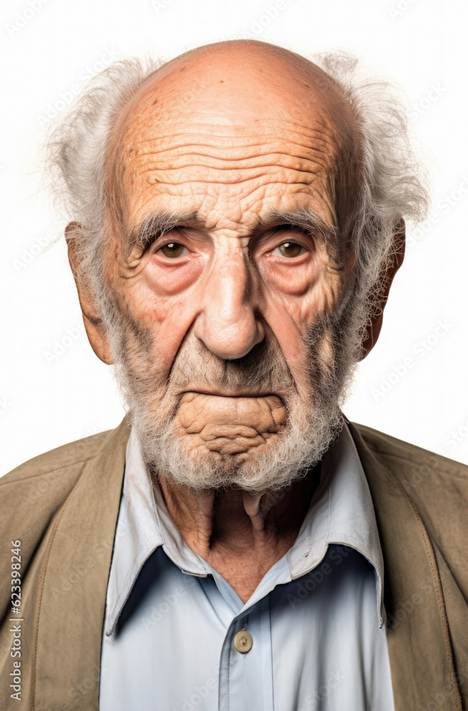 Old senior man portrait on white