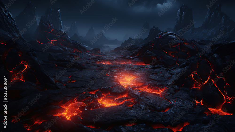 dark orange mountains with lava